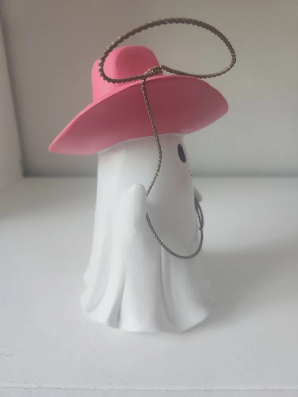 Cute Western Ghost Figurine with Pink Cowboy Hat And Lasso